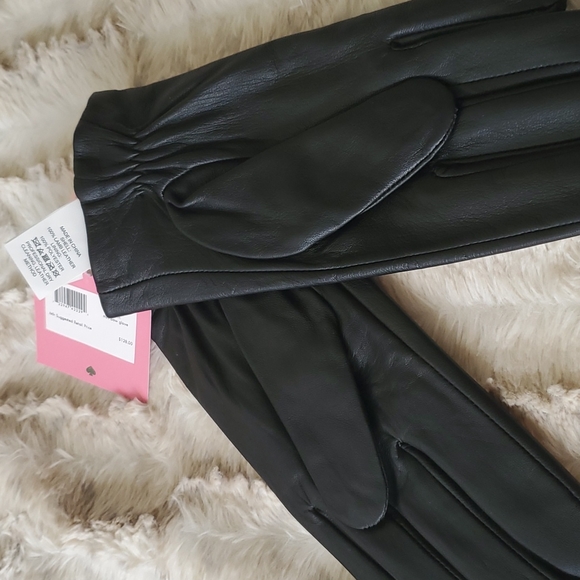 AUTHENTIC KATE SPADE LAMBS LEATHER SLIM GLOVES WITH MINI BOW SIZE MEDIUM - Picture 2 of 6